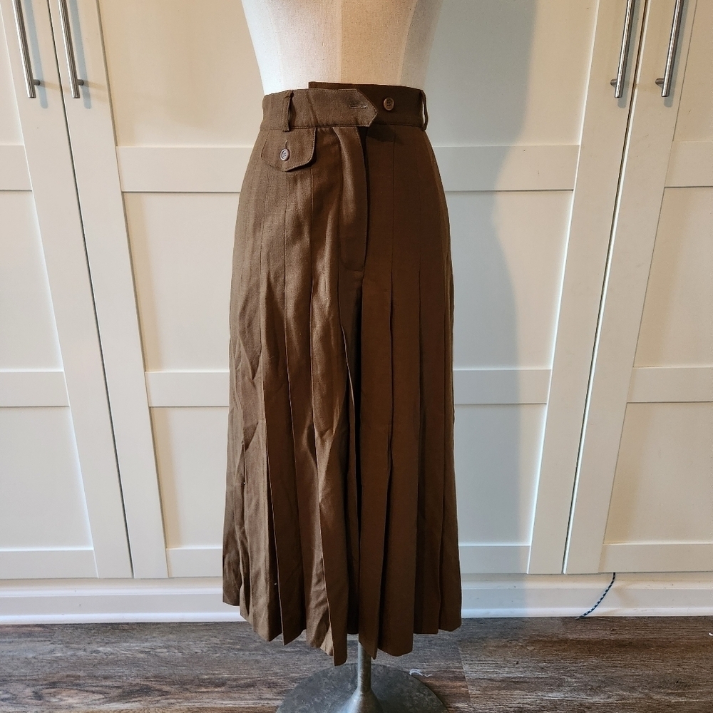 VTG Escada Margaretha Ley Wool Pleated Culottes Brown XS Dark Academia Pants - Picture 2 of 11